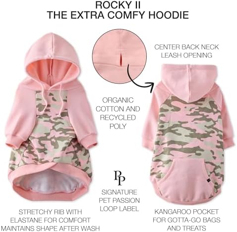 Pet Passion Rocky II Dog Hoodie, Pink Half Camo, XXX-Small