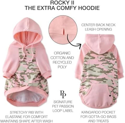Pet Passion Rocky II Dog Hoodie, Pink Half Camo, XXX-Small