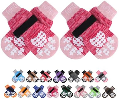 PUPTECK Anti-Slip Dog Socks with Double Sides Grips for Small Medium Large Dogs Hardwood Floors Prevents Licking, Dog Shoes for Hot Pavement Traction Control for Senior Dogs, Fuschia, XL
