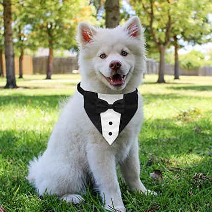 GOYOSWA Dog Tuxedo Suit Wedding Bandana Collar with Bow Tie, Adjustable Formal Dog Tux, Engagement Birthday Tuxedo for Small Medium Large Dogs Pets (Small: Neck 12.5”-21”) (Pack of 3)