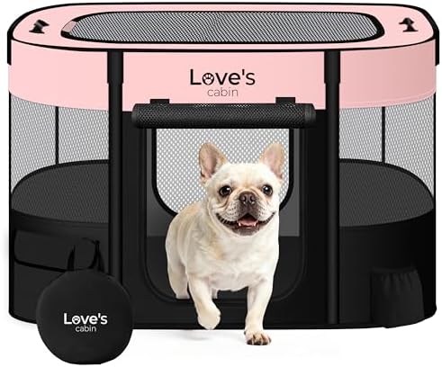 Love's cabin Pet Puppy Dog Playpen, Small Dog Tent Crates Cage Indoor/Outdoor, Portable Exercise Playpen for Cat, Foldable Pop Up Dog Kennel Playpen with Carring Case (S, Pink)