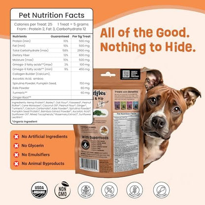 Gruffies Joint & Hip Dog Treats, Peanut Butter Soft Treats with Turmeric, Ginger & Flaxseed, USDA Organic, Non-GMO, Soy-Free, Wheat-Free, Corn-Free, Made in Canada, 6 oz (Pack of 1)