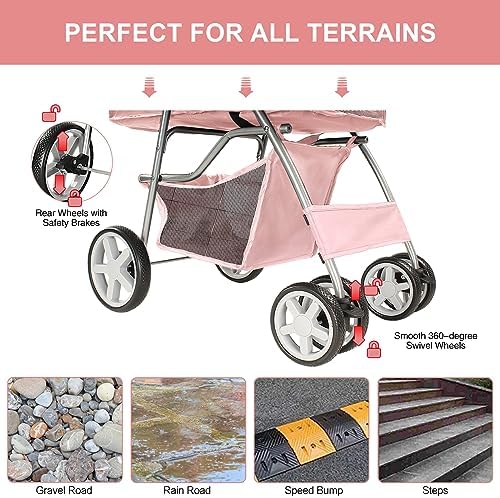 4-Wheel Pet Stroller for Small Dogs and Cats, Up to 33 lb, Pink