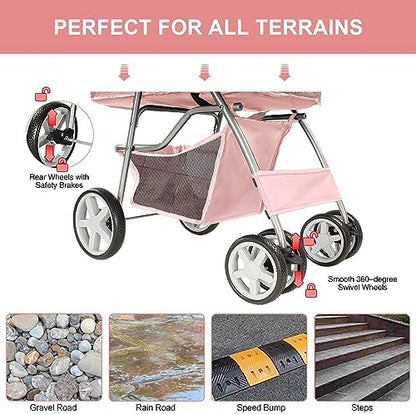 4-Wheel Pet Stroller for Small Dogs and Cats, Up to 33 lb, Pink