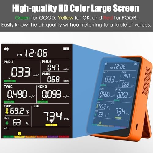 16-in-1 Indoor Air Quality Monitor, High-Precision Multi-Parameter Smart Air Quality Tester with HD Real-Time Color Screen, Portable Air Quality Monitor for Home, Office, Cars, School, Bedroom