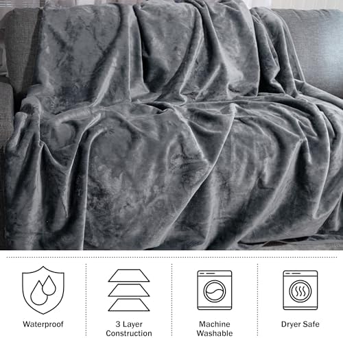 Lavish Home Waterproof Blanket - 80x80 King-Size Blanket for Kids, Pets, and Outdoors - Throw for Bed, Couch, Chair and Car (Gray)