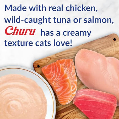 INABA Churu Cat Treats, Lickable, Squeezable Creamy Purée Cat Treat with Green Tea Extract & Taurine, 0.5 Ounces Each Tube, 24 Tubes (4 per Pack), Chicken with Crab Recipe