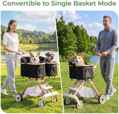 Double Pet Stroller with Detachable Carriers,Ideal for 2 Dogs or Cats,Double Dog Stroller with Small/Medium Pets,Black