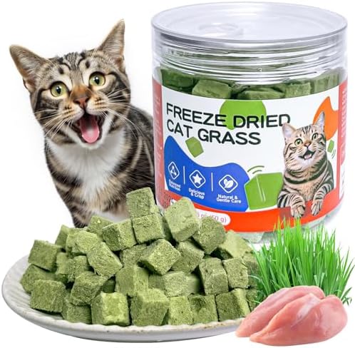 Freeze-Dried Cat Grass Treats with Premium Gourmet Blend - Natural Hairball Control & Gut Health Support for Cats (Chicken Breast Formula, 1.76 oz)