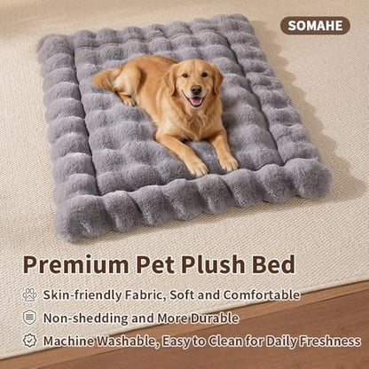 SOMAHE Plush Dog Bed Mat, Machine Washable, Large 35x27 Dark Grey