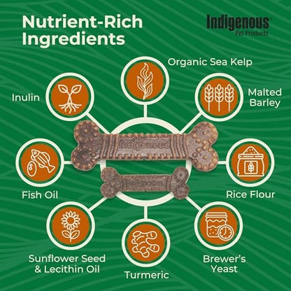 Indigenous Pet Dental Health Bones Regular 2 Pack – Smoked Bacon (17 Ounce x 2) | Grain-Free Dog Chews with Prebiotics & Omegas | Freshens Breath, Supports Digestive, Skin & Coat Health |