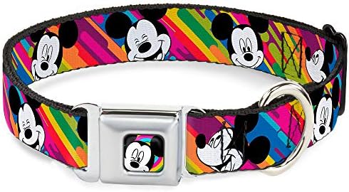 Disney Pet Collar, Dog Collar Metal Seatbelt Buckle, Mickey Mouse Expressions Multi Color White Black, 11 to 16.5 Inches 1.0 Inch Wide