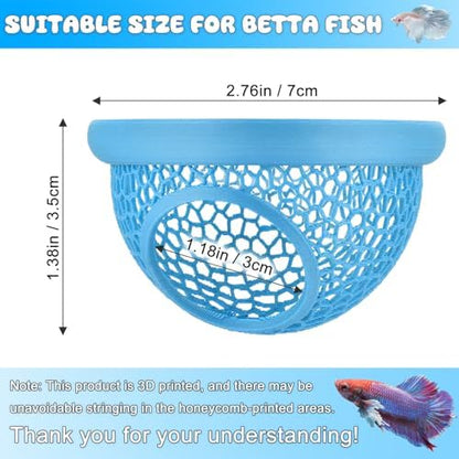 Blue Floating Betta Hide & Shrimp Cave: 3-in-1 Aquarium Hammock, Feeder & Resting Spot for Betta Fish, Shrimp & Small Fish | Eco-Safe PLA