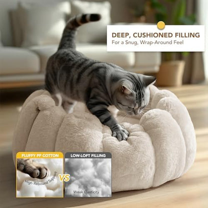 PETNOVO Pumpkin Cat Bed, Plush Donut Cuddler with High Bolster, Non-Slip