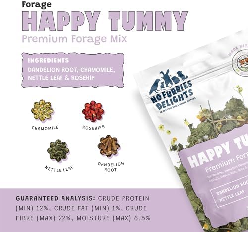 Premium Forage Mix,100% All Natural Botanical Herb Treat for Rabbit Hamster Guinea Pig Chinchilla Chicken Gerbil Degu & Other Small Animals (Happy Tummy Forage Mix 30g)