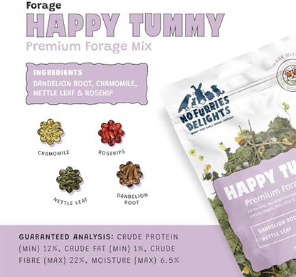 Premium Forage Mix,100% All Natural Botanical Herb Treat for Rabbit Hamster Guinea Pig Chinchilla Chicken Gerbil Degu & Other Small Animals (Happy Tummy Forage Mix 30g)