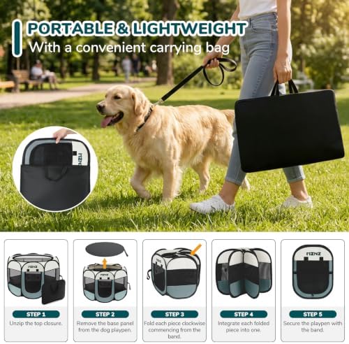 Dog Playpen, Portable Puppy Pet Crate Indoors for Small/Medium/Large Dogs Cats Rabbits, Foldable Dog Cage Enclosure for Outdoor, Pop Up Dogs Tent Kennel with Carrying Case, Grey