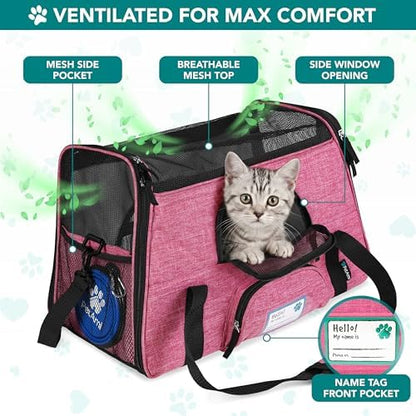 PetAmi Airline Approved Pet Carrier for Cats Small Dogs, Large Heather Pink