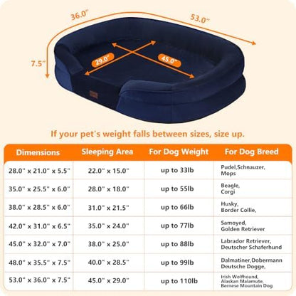 Orthopedic Waterproof XXX-Large Dog Bed Sofa, Gel Memory Foam, 53"