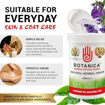 Botanica Herbal Cream | Horse Skin & Coat Cream | Equine Moisturizing Grooming Formula for Dry-Looking, Rough-Looking Areas | Aloe Vera, Tea Tree, Lavender & Comfrey | 500 ml