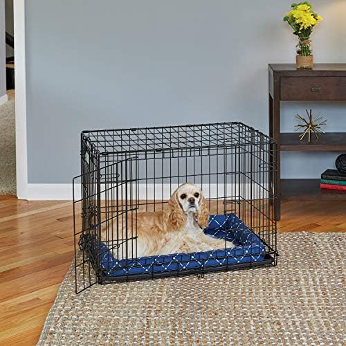 Midwest Homes for Pets 40230-BLD Quiet Time Couture Ashton Bolster Pet Bed, Medium Dog/30, Blue