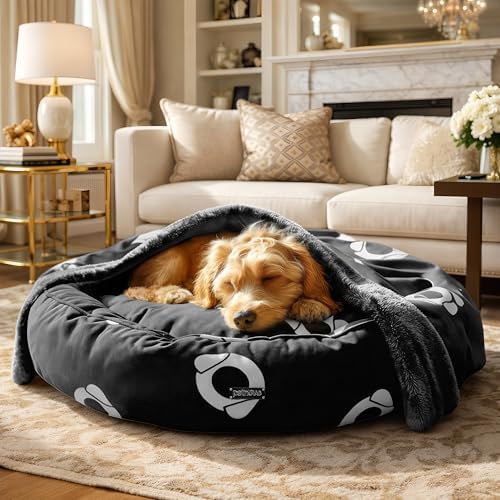 PETNOVO Dog Bed with Reversible Blanket for Cats and Small to Medium Dogs