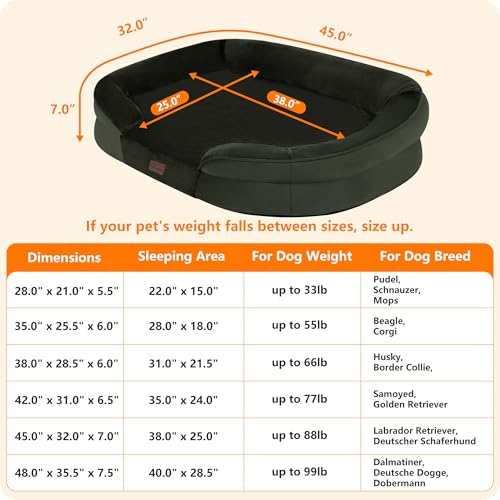Dwanton Orthopedic Waterproof X-Large Dog Bed Sofa, Gel Memory Foam, 45"