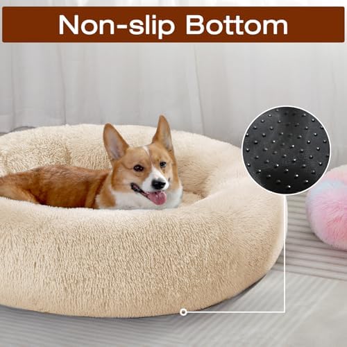 JOLLYVOGUE Dog Bed, Calming Anti-Anxiety Large Dog Bed, Fluffy Donut Cushion for Medium and Large Pets (36")