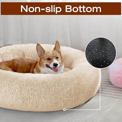 JOLLYVOGUE Dog Bed, Calming Anti-Anxiety Large Dog Bed, Fluffy Donut Cushion for Medium and Large Pets (36")