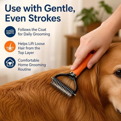 Double Sided Pet Grooming Rake, Extra Wide Deshedding Brush for Dogs Cats, Professional Long Hair Pet Shedding Comb Effectively Reduces Loose Hair (orange color)