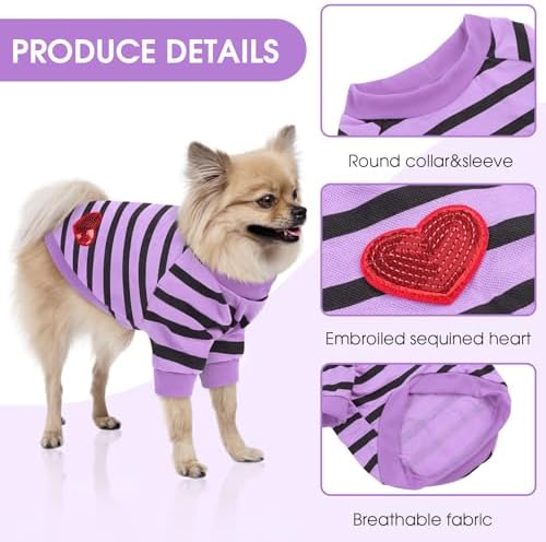 Queenmore Large Striped Dog Shirt,Soft Breathable Dog Shirt for Dogs Cats Boy Girl,Pet Clothes for All Season,Breathable Lightweight Pet Tshirt for Frenchie, Dachshund, Yorkie
