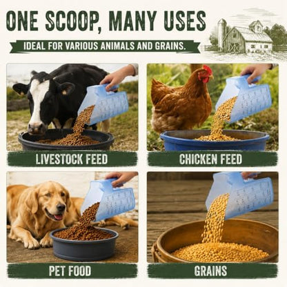 Uiifan 2 Pcs 3 Quart Horse Feed Scoop with Measurements for Farm, Blue