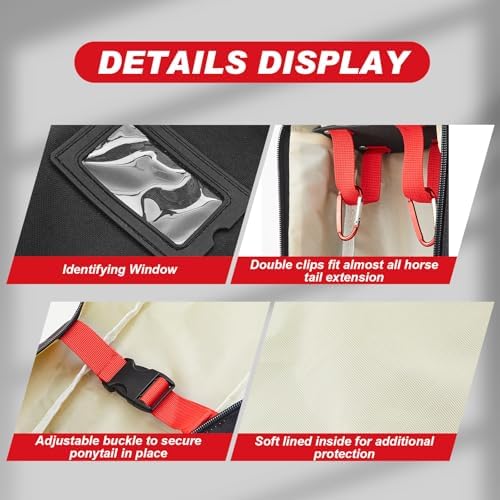 Dansydaisy Fake Horse Tail Bag with Double Sided Comb Brush, Red Black