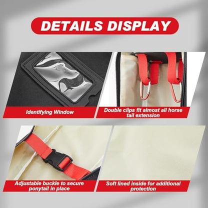 Dansydaisy Fake Horse Tail Bag with Double Sided Comb Brush, Red Black