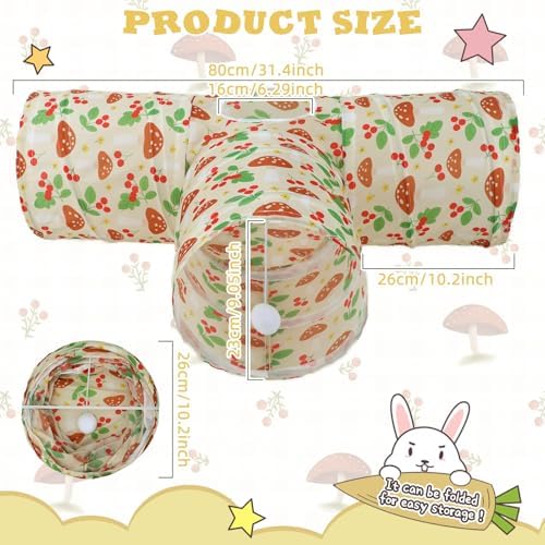 BWOGUE Bunny Tunnels & Tubes, 3-Way Collapsible Rabbit Hideout for Bunnies