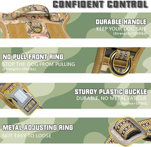 AUROTH Tactical Dog Harness for Large Dogs No Pull Adjustable Reflective K9 Working Training Easy Control Pet Vest Military Service Harnesses Woodland Camo L