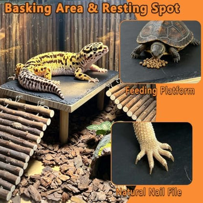 Bearded Dragon Basking Platform with Climbing Ramp,Reptile Basking Rock,S
