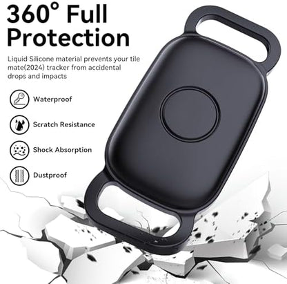 2-Pack Waterproof Dog Collar Holder for Tile Life360 Pro Tracker–NOT for Tile Mate/Sticker, Silicone Cover for Tile Tracker Case Pet Collar, Shockproof and Scratch-Resistant, Lightweight,Black+Blue