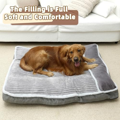 Dog Bed for Large Dogs, Dog Mattress with Pillow for Crate Kennel, Sofa pet Bed, Super Soft pet Bed for Medium, Jumbo, Small Dogs Breeds (Grey, Large:(36"x27"x3")