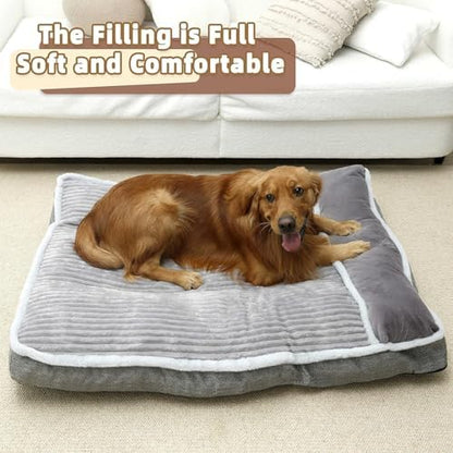 Dog Bed for Large Dogs, Dog Mattress with Pillow for Crate Kennel, Sofa pet Bed, Super Soft pet Bed for Medium, Jumbo, Small Dogs Breeds (Grey, Large:(36"x27"x3")