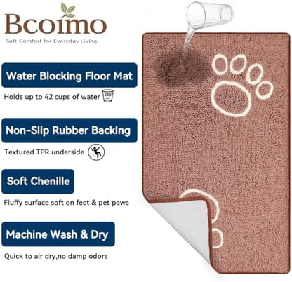 Bcoimo Super Absorbent Dog Door Mat, 48"*30" Anti Slip Mat for Muddy Paws