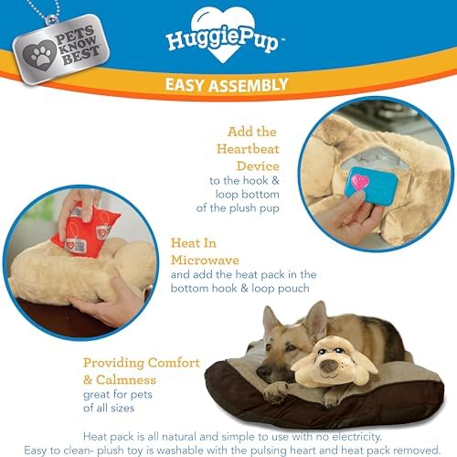 HuggiePup by Pets | Comfort Companion with Heartbeat Sleep Aide for Dogs & Puppies, Heating for Calming Relief Day or Night, Crate & Behavioral Training Essential Breeds | Golden