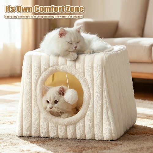 Dogpals Cat Cave Bed 15.74"x15.74"x13.38" Large with Balls(Whiite)
