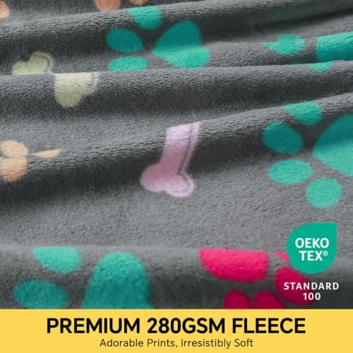 Luciphia 1 Pack 3 Blankets Fluffy Premium Fleece Pet Blanket Flannel Paw Printed Throw for Dog Cat(Large 41x31'', Grey)