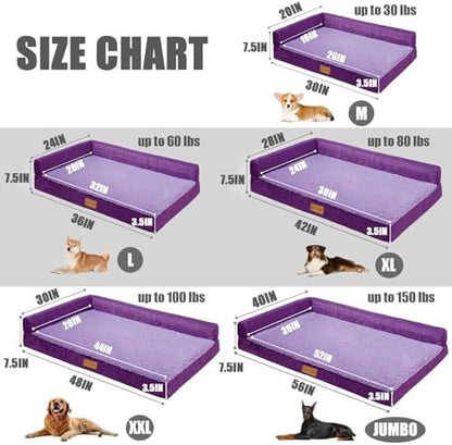 Patas Lague Orthopedic Medium Dog Bed Washable Pet Sofa Bed 30''X20''Purple