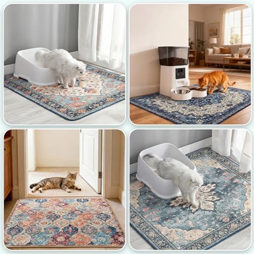 Hompet Cat Litter Mat 2 Pack, 20x60 Large Machine Washable Trapping Mats for Cats, Super Absorbent & Urine-Proof Cat Litter Box Mat for Floor, Waterproof & Non Slip Kitty Litter Rug