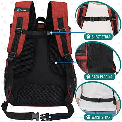 PetAmi Dog Backpack Carrier, Airline Approved 4-Way Entry Cat Bag, Red