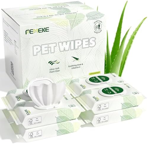 400 Count Unscented Dog Wipes & Cat Wipes (8x50 Packs) | Hypoallergenic, pH Balanced for Paws, Body, Face & Grooming |All-Natural Plant Fiber Wipes with Aloe, Coconut Oil & Vitamin E |Pearl Texture