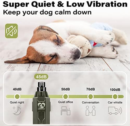 Casfuy 6-Speed Dog Nail Grinder - Newest Enhanced Pet Nail Grinder Super Quiet Rechargeable Electric Dog Nail Trimmer Painless Paws Grooming & Smoothing Tool for Large Medium Small Dogs (Army Green)