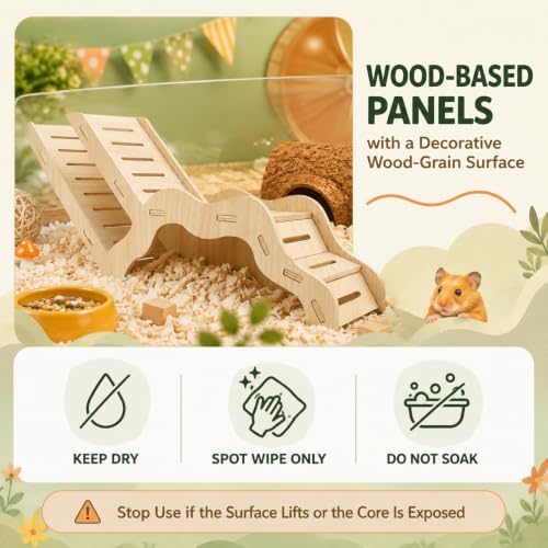 Large Size Syrian Hamster Explorer Set - Snap-Together Wooden Burrow with Panoramic Window,Natural Chew-Safe Design Decorative Landscaping Digging Peeping Hide Underground Fun for Cage Enrichment